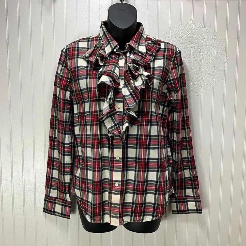 LAUREN RALPH LAUREN Ruffle Front Plaid Shirt